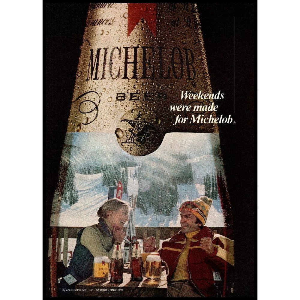 1978 Michelob Beer Vintage Print Ad Apres Ski Slope Alpine Lodge Wall Art Photo
